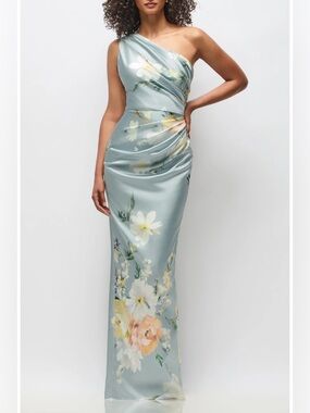 NEW After Six 6927PFC Malin Floral One-Shoulder Satin Charmeuse Gown, Small